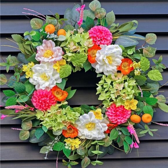 Spring Wreaths for Front Door 24 Inch Vibrant Summer Peony Hydrangea Floral - Picture 5 of 7